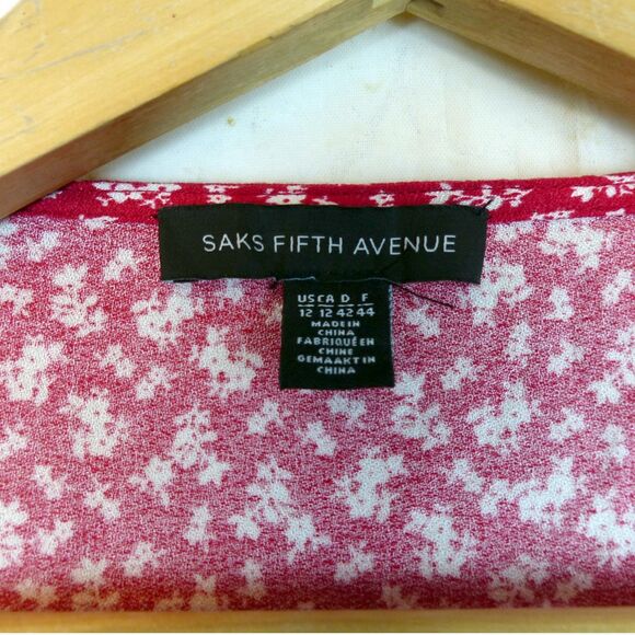 Saks Fifth Avenue Dress Womens US 12 Red Ditsy Floral Button Midi Viscose Boho - Picture 8 of 11